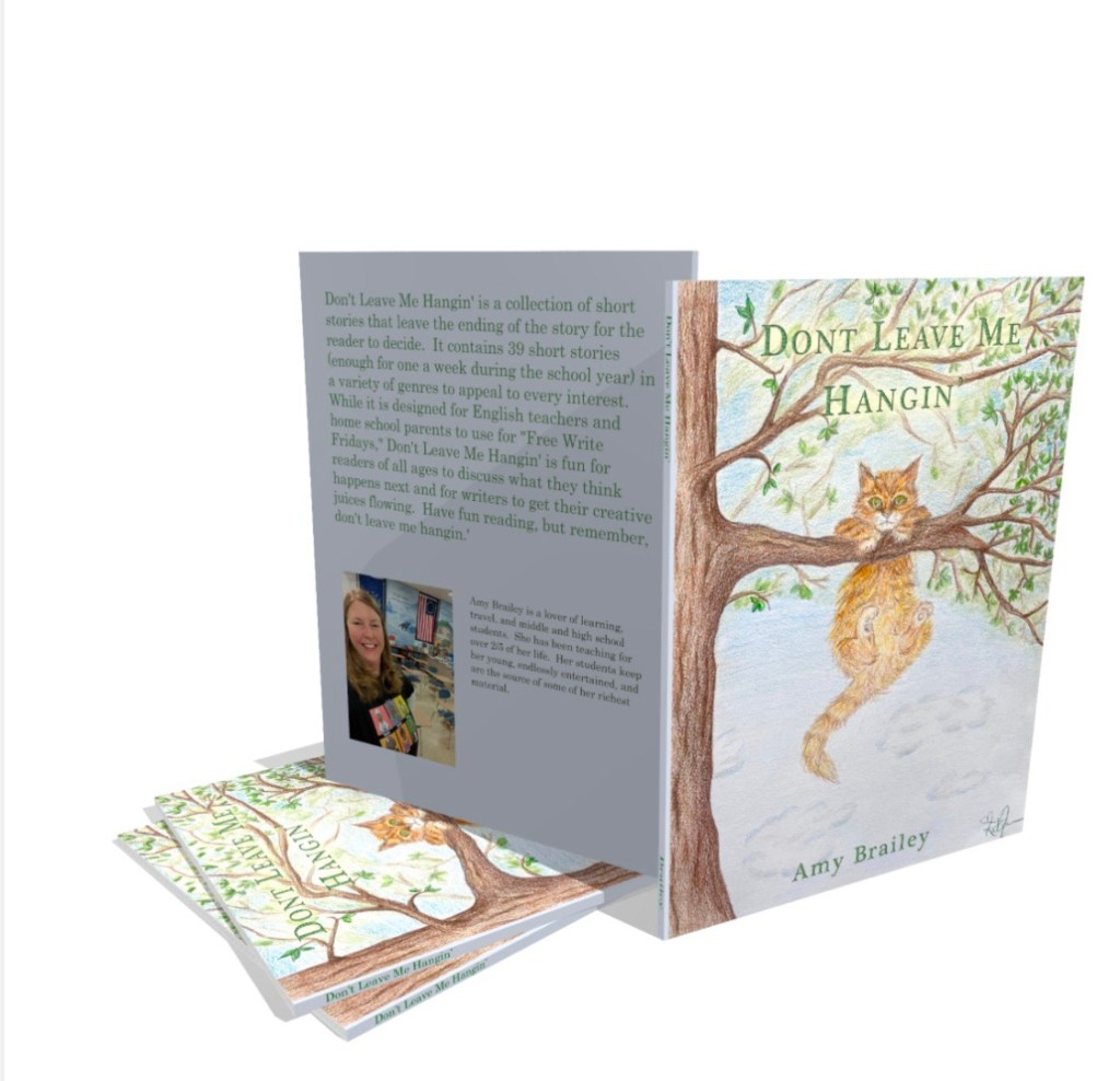 Cover view of Don't Leave Me Hangin'.  The front is a drawing by the amazing Kristina Fugger.  