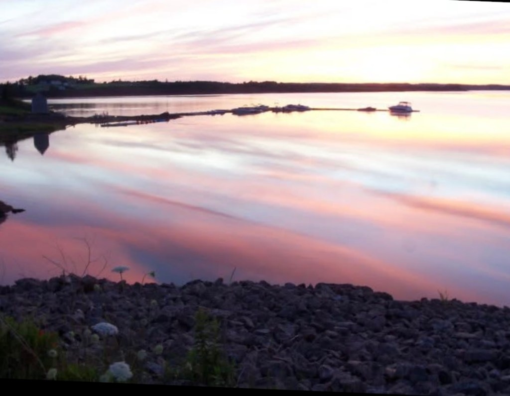 I received a grant from the Lilly Foundation to study Lucy Maud Montgomery in Prince Edward Island.  When this sunset appeared, I jumped in the car and went looking for the best place to take the picture.  I found it at Stanley Bridge.  The reflection of the sky in the water was breathtaking.  I thought it was the perfect shot to represent what's on the horizon. 